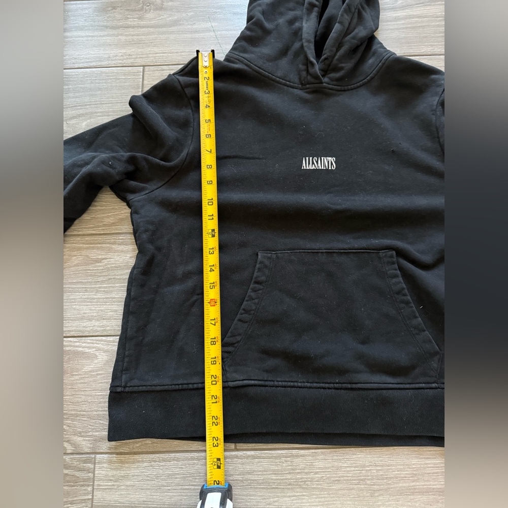 All Saints|Solid black hoodie pullover sweater with small simple logo•••Large - Picture 11 of 16